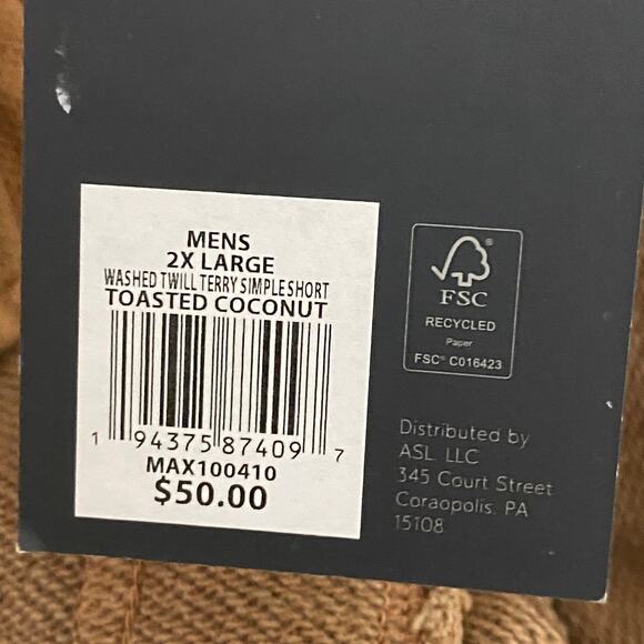 VRST Toasted Coconut Brown 7" Washed Twill Terry Short Cotton Mens Size 2XL - Picture 7 of 10